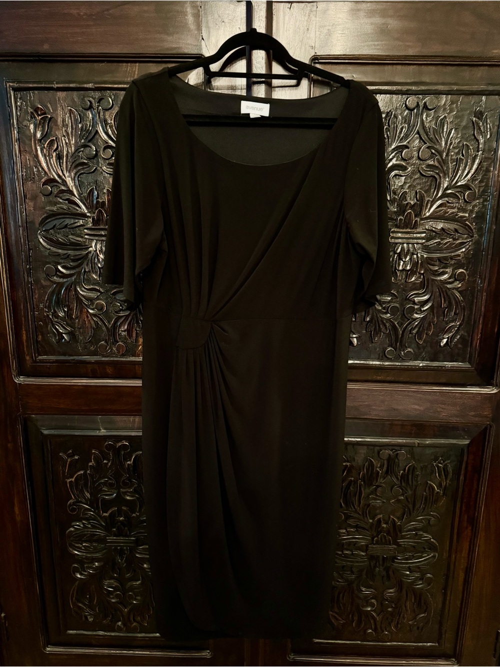 Avenue Black Midi Twist-Drape Dress